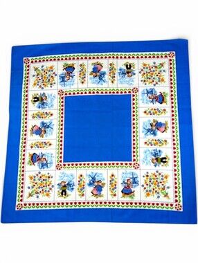 NEW Vintage Dutch Tablecloth Blue Scandinavian Folk Art Cotton Square 35"x35"
